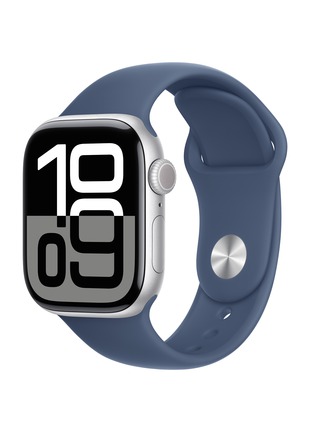 Detail View - Click To Enlarge - APPLE - Apple Watch Series 10 GPS — Silver Aluminium Case 42mm/Denim Sport Band S/M