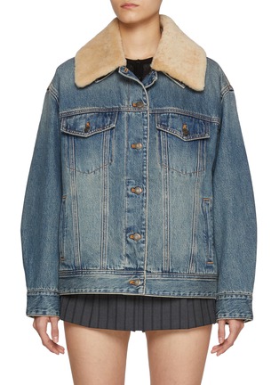 Main View - Click To Enlarge - MO&CO. - Faux Fur Collar Medium Wash Denim Jacket