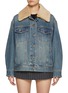 Main View - Click To Enlarge - MO&CO. - Faux Fur Collar Medium Wash Denim Jacket