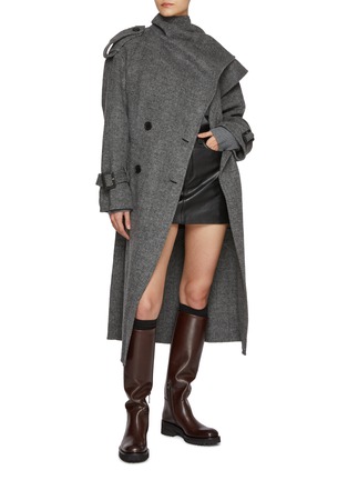 Figure View - Click To Enlarge - MO&CO. - Belted Scarf Collar Coat