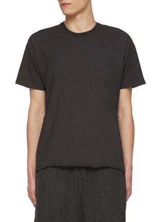 Main View - Click To Enlarge - THE VIRIDI-ANNE - Diagonal Panelled Cotton T-Shirt