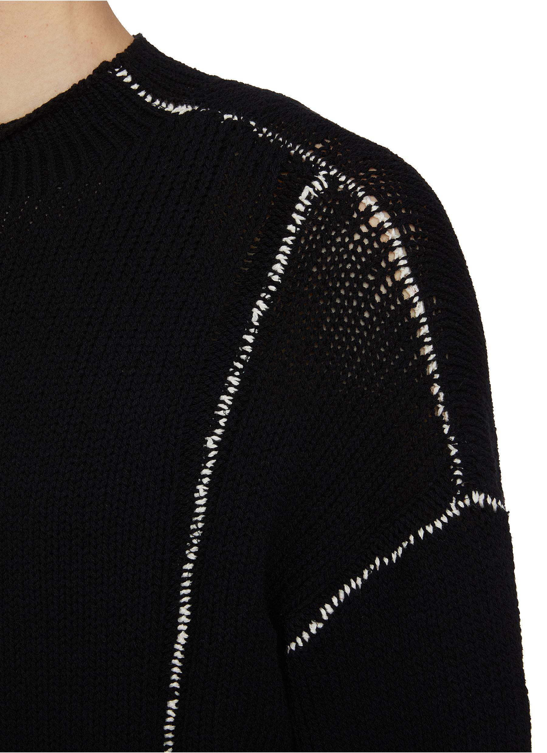 Bottleneck Contrast Stitching Knit Sweater - Thumbnail 4