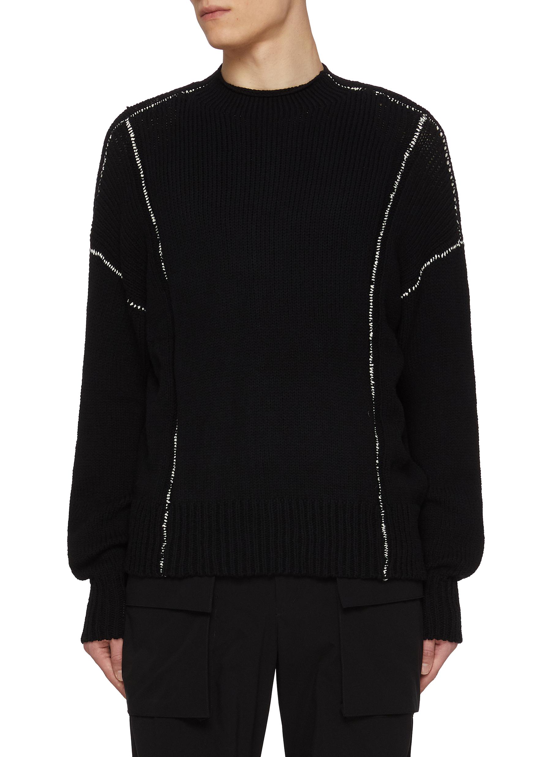 Bottleneck Contrast Stitching Knit Sweater
