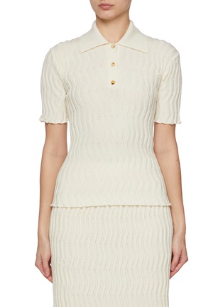 Main View - Click To Enlarge - BOTTEGA VENETA - Wavy Wool Knit Polo Top