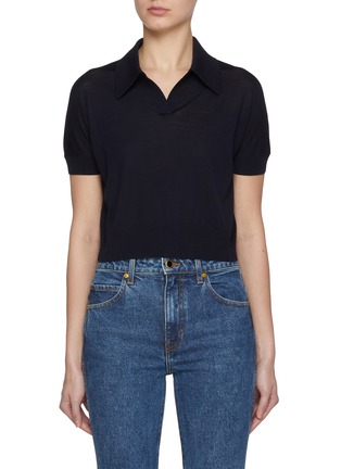 Main View - Click To Enlarge - KHAITE - Morgane Open Collar Cropped Wool Blend Polo Shirt