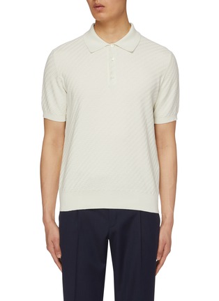 Main View - Click To Enlarge - BRIONI - Jacquard Cotton Silk Cashmere Knit Polo Shirt