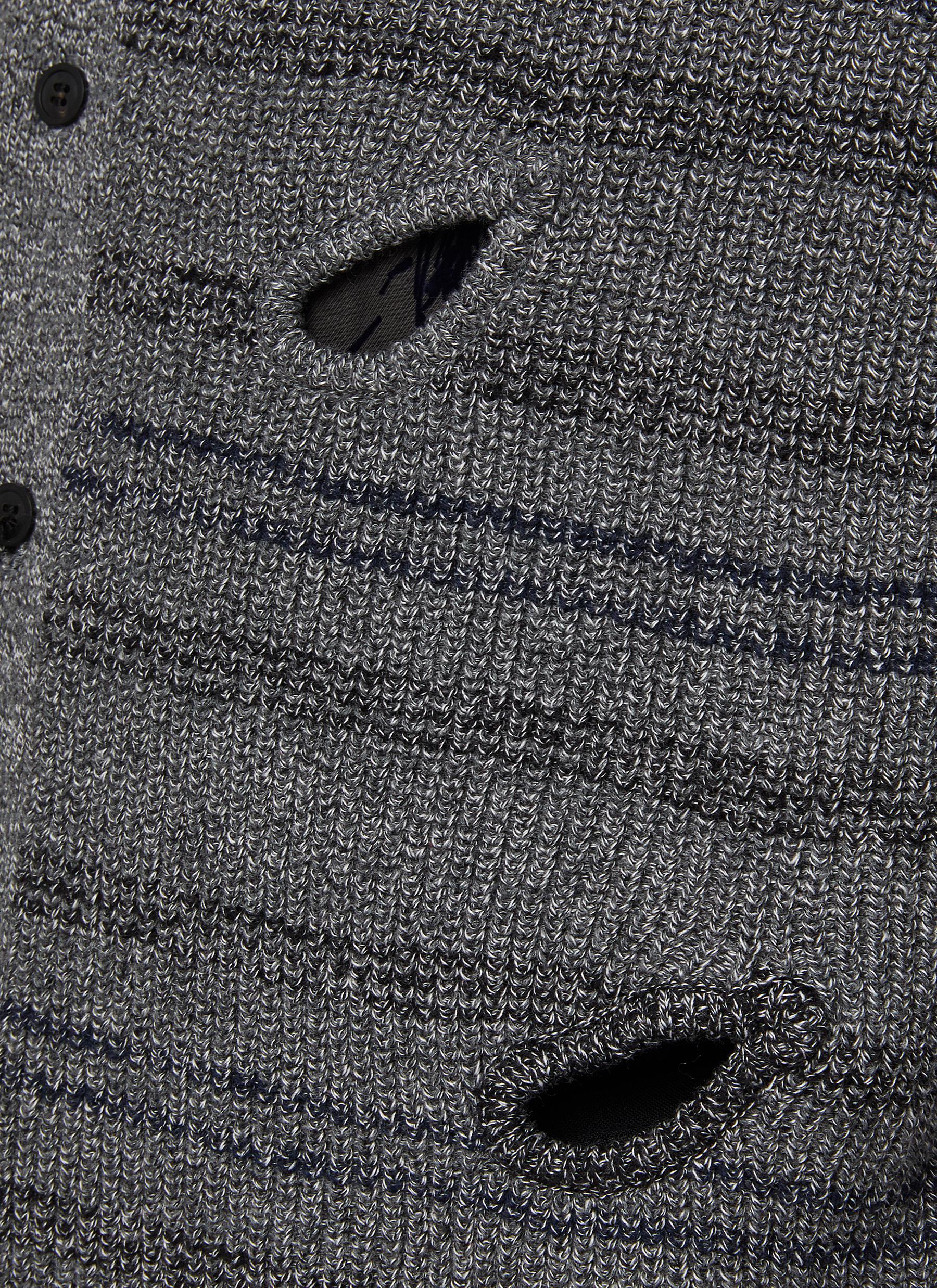 Cutout Striped Cotton Knit Cardigan - Thumbnail 4