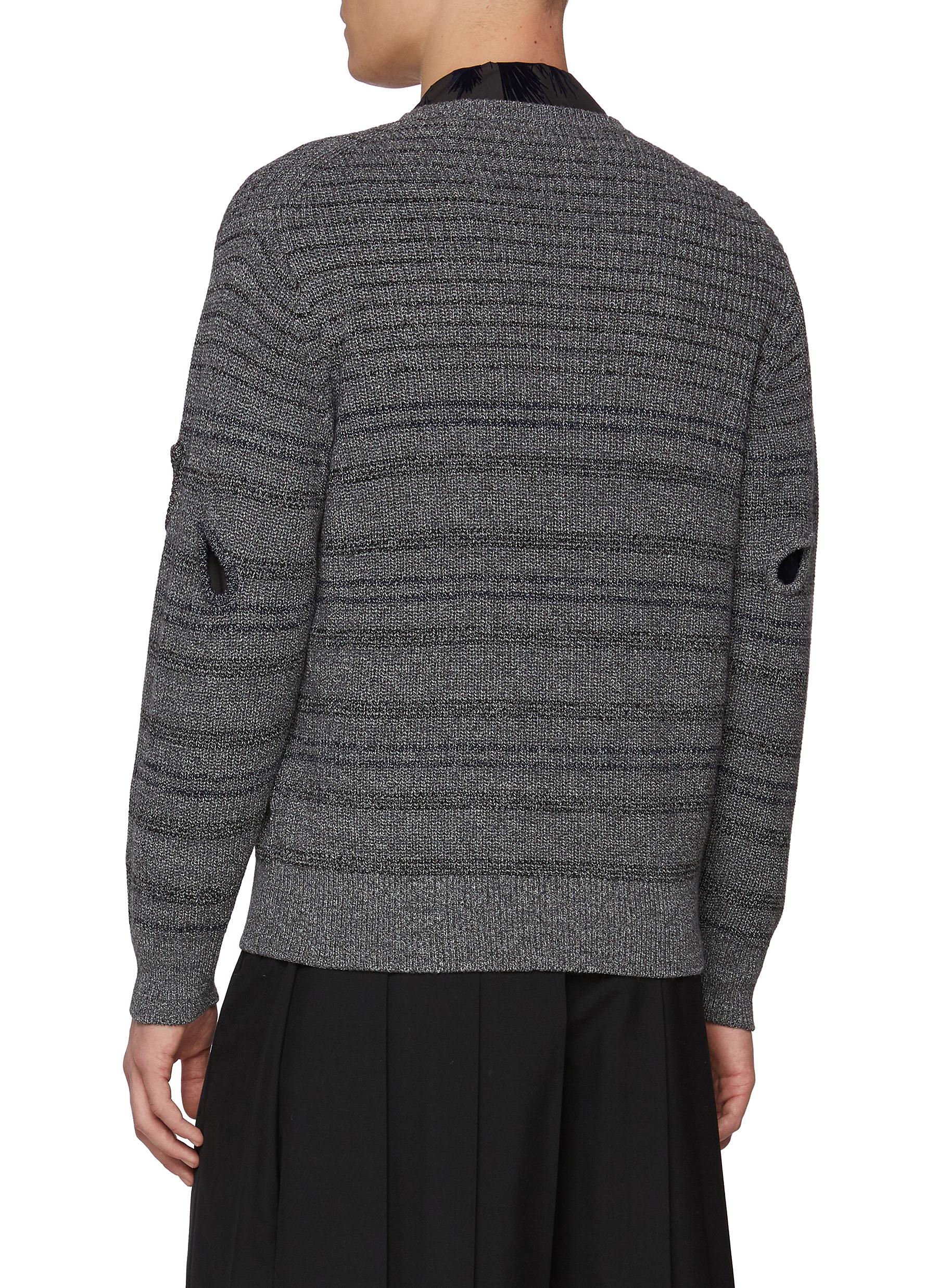 Cutout Striped Cotton Knit Cardigan - Thumbnail 3