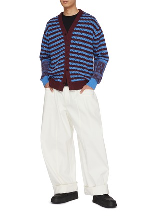 Figure View - Click To Enlarge - TOGA VIRILIS - Patterned Sleeve  Striped Cardigan