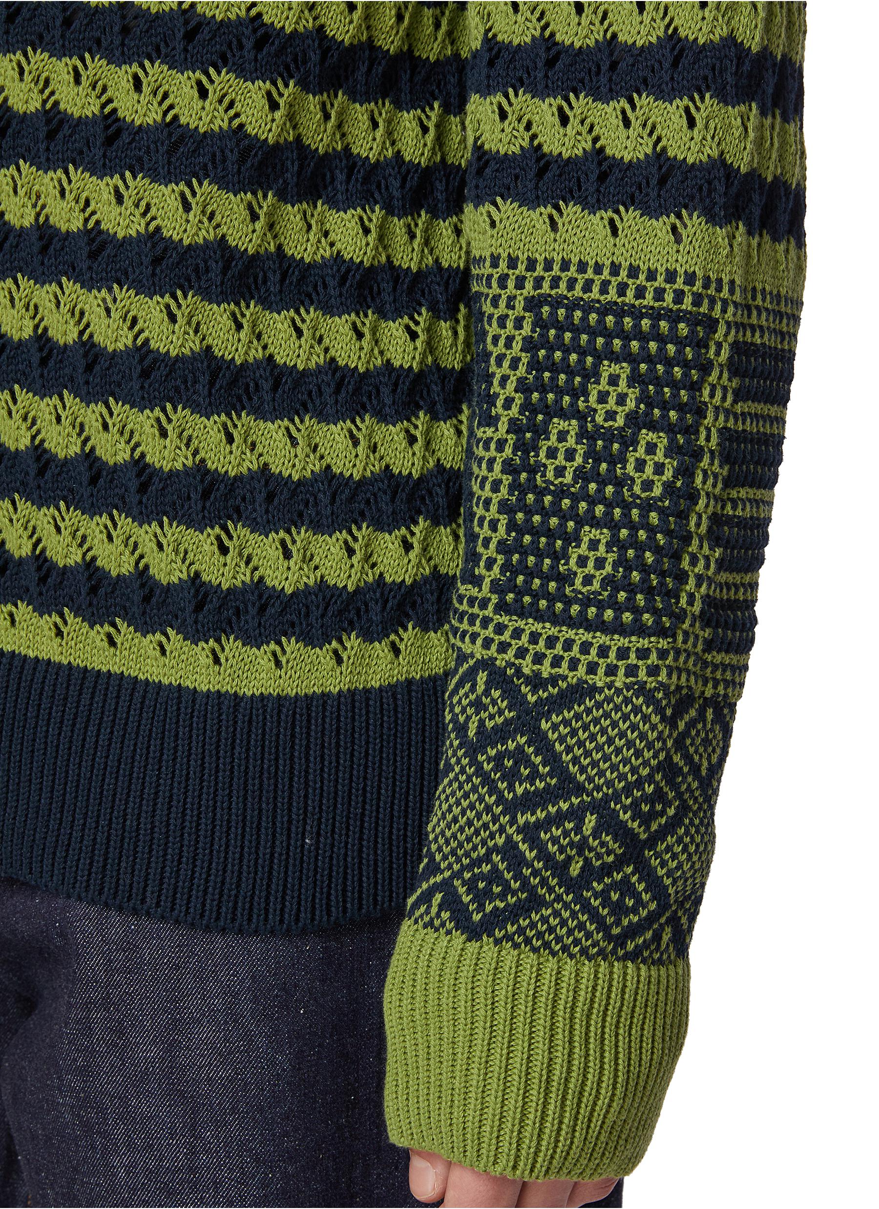 Jacquard Striped Cotton Knit Cardigan - Thumbnail 4