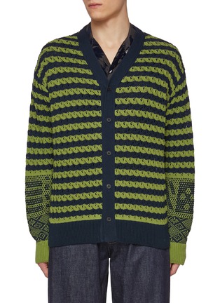 Main View - Click To Enlarge - TOGA VIRILIS - Jacquard Striped Cotton Knit Cardigan