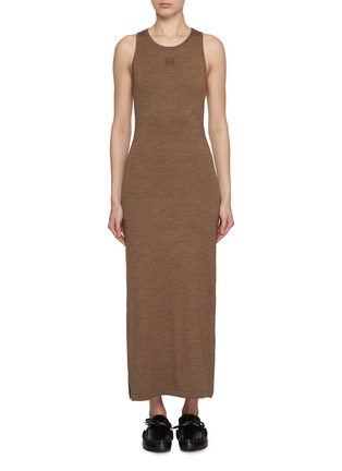 Main View - Click To Enlarge - LOEWE - Gathered Back Anagram Wool Blend Maxi Dress