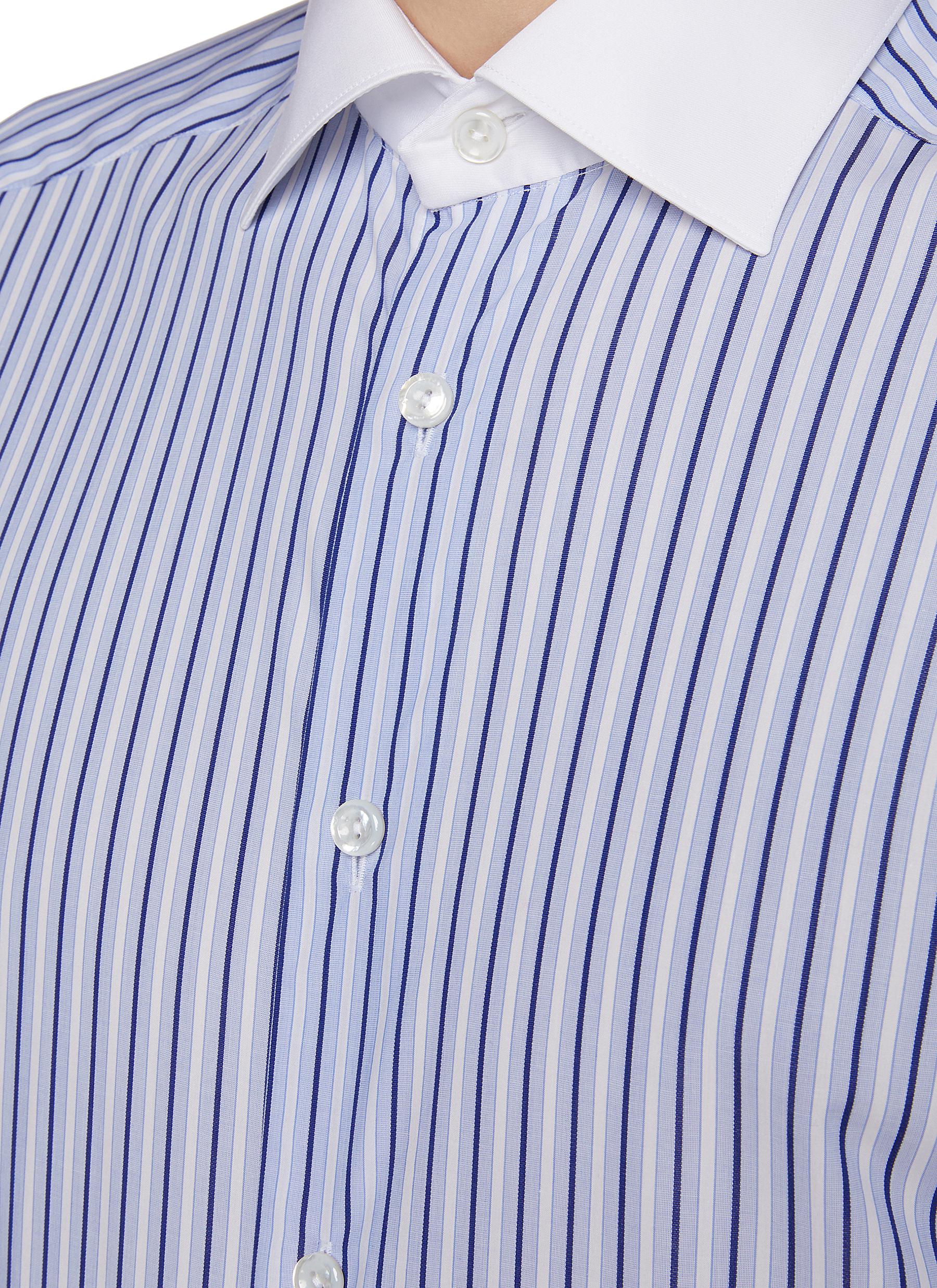 Cutaway Collar Striped Cotton Shirt - Thumbnail 4