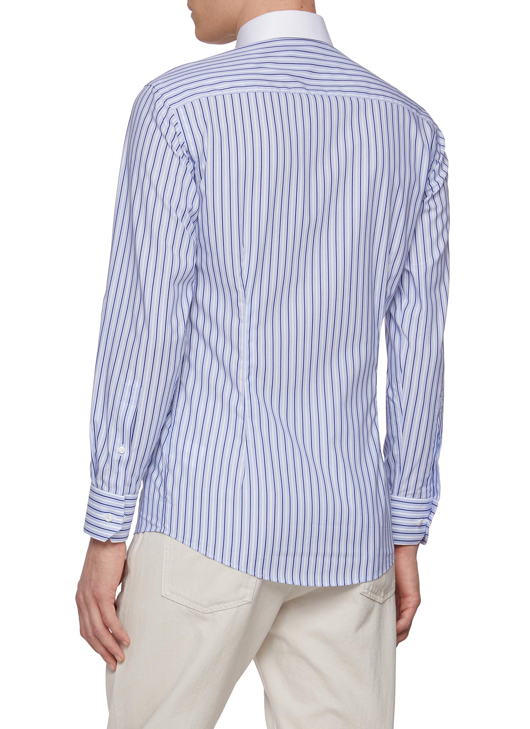 Cutaway Collar Striped Cotton Shirt - Thumbnail 3