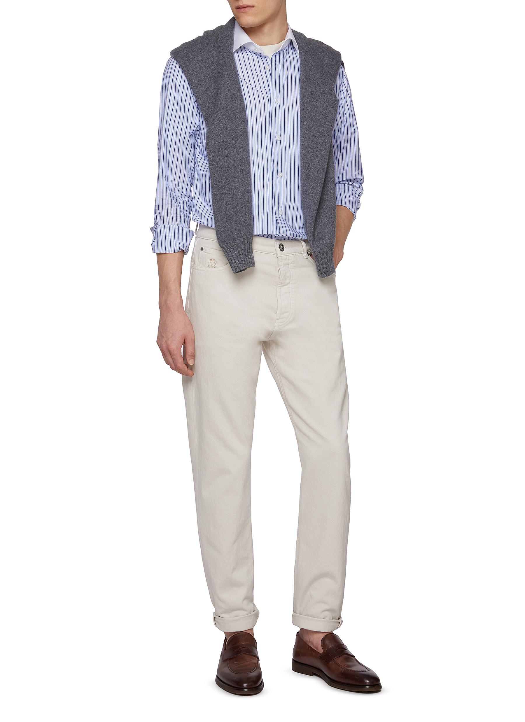 Cutaway Collar Striped Cotton Shirt - Thumbnail 2