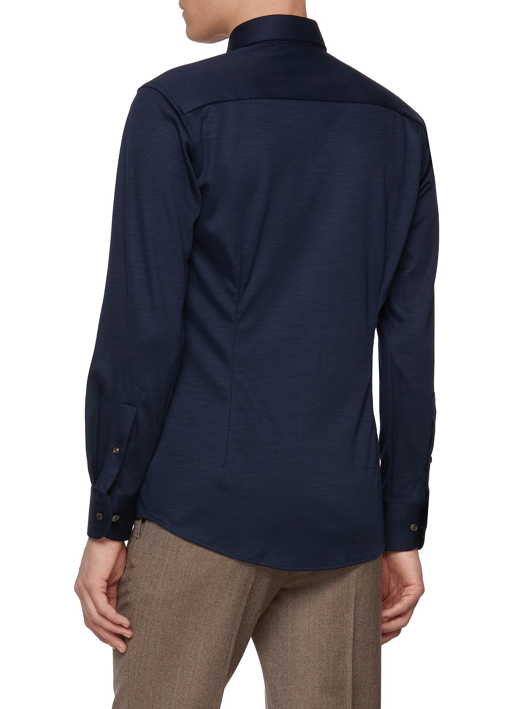 Wide Spread Collar Wool Shirt - Thumbnail 3