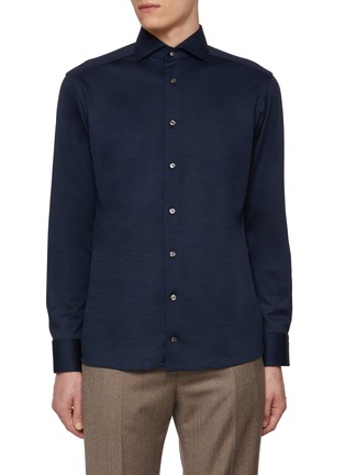 Main View - Click To Enlarge - ETON  - Wide Spread Collar Wool Shirt