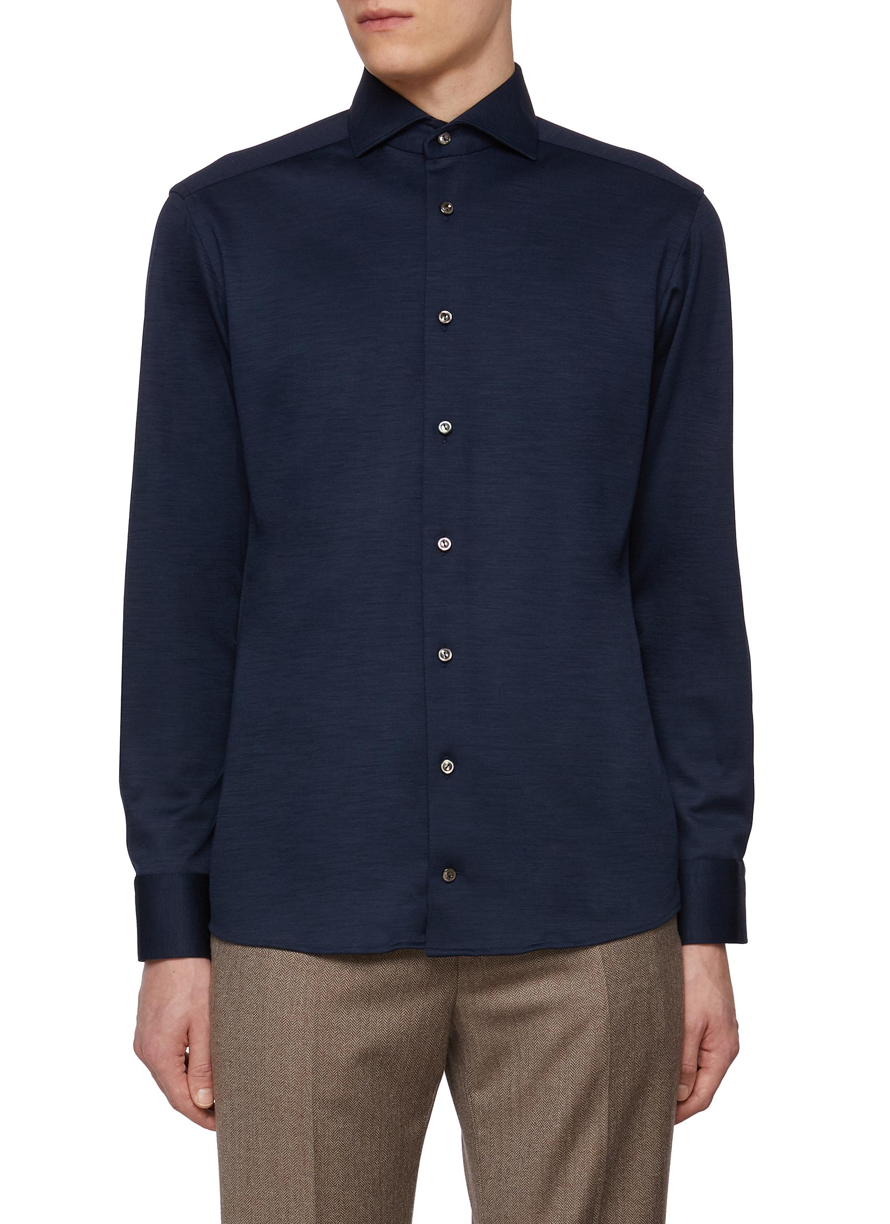 Wide Spread Collar Wool Shirt
