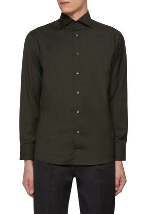 Main View - Click To Enlarge - ETON  - Wide Spread Collar Wool Shirt