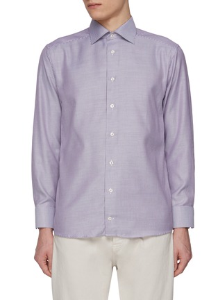 Main View - Click To Enlarge - ETON  - Cutaway Collar Striped Cotton Twill Shirt