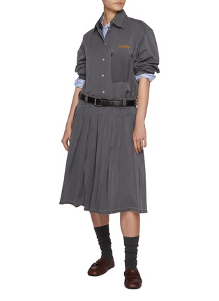 Figure View - Click To Enlarge - MIU MIU - Oversized Cotton Chambray Shirt