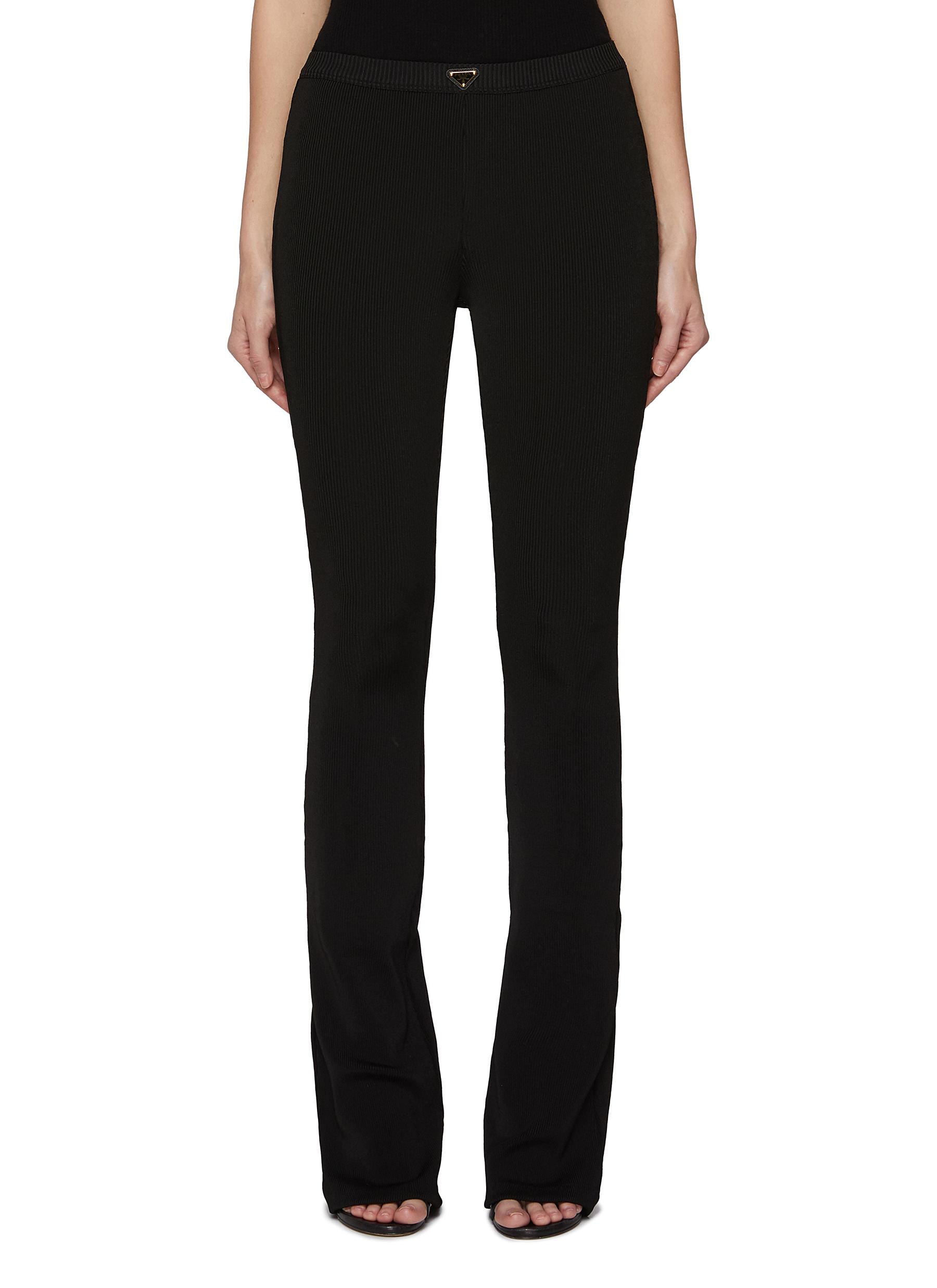 PRADA | Logo Plaque Flared Leg Jersey Leggings | Women | Lane Crawford