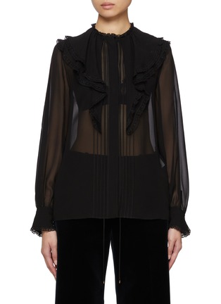 Main View - Click To Enlarge - CHLOÉ - Lace Trim Sheer Silk Blouse