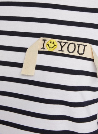  - JOSHUA SANDERS - Smiley Face Slogan Patch Striped Cotton T-Shirt