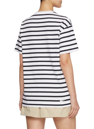 Back View - Click To Enlarge - JOSHUA SANDERS - Smiley Face Slogan Patch Striped Cotton T-Shirt