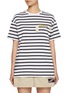 Main View - Click To Enlarge - JOSHUA’S - Smiley Face Slogan Patch Striped Cotton T-Shirt