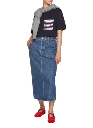 Figure View - Click To Enlarge - JOSHUA SANDERS - Striped Smiley Face Pocket Cotton T-Shirt