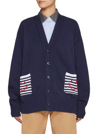Main View - Click To Enlarge - JOSHUA SANDERS - Smiley Face Motif Pocket Cotton Cardigan
