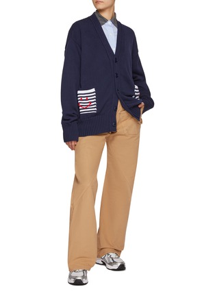 Figure View - Click To Enlarge - JOSHUA SANDERS - Smiley Face Motif Pocket Cotton Cardigan