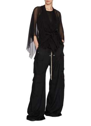 Figure View - Click To Enlarge - RICK OWENS  - Half Moon V-Neck Silk Jacket