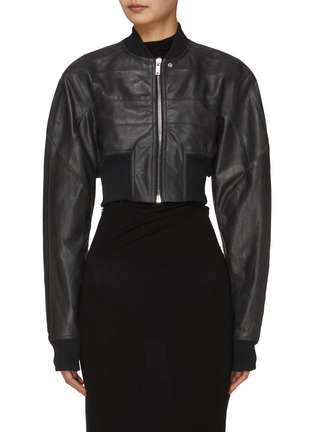 Main View - Click To Enlarge - RICK OWENS  - Girdered Cropped Leather Bomber Jacket