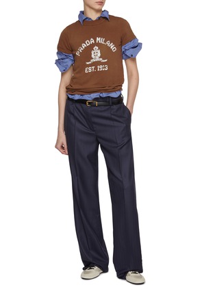 Figure View - Click To Enlarge - PRADA - Belted High Waist Tailored Wool Pants