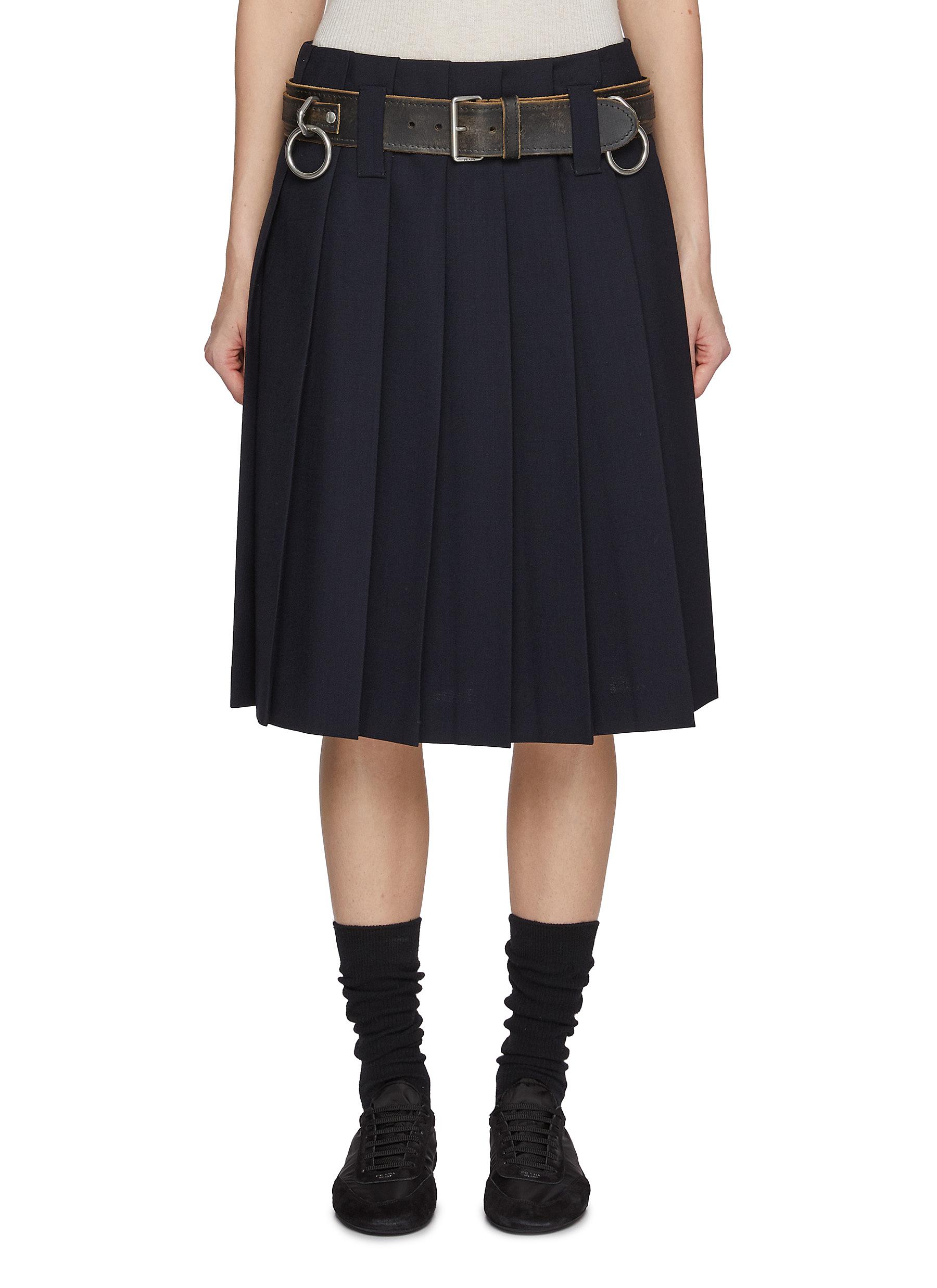 PRADA | Studded Punk Belt Pleated Wool Skirt | Women | Lane