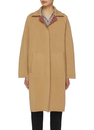 Main View - Click To Enlarge - BARRIE - Contrast Tartan Trim Knit Coat