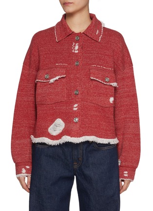 Main View - Click To Enlarge - BARRIE - Cropped Fringed Denim Jacket