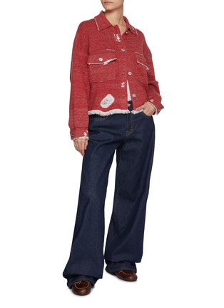 Figure View - Click To Enlarge - BARRIE - Cropped Fringed Denim Jacket