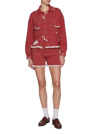Figure View - Click To Enlarge - BARRIE - Distressed Cashmere Cotton Knit Shorts