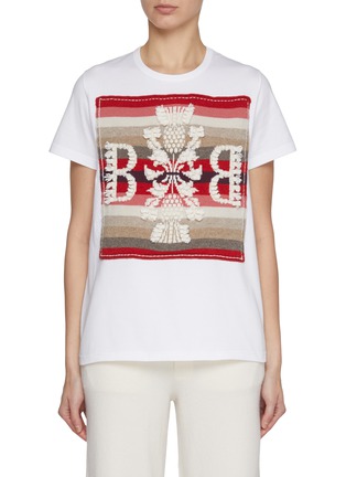 Main View - Click To Enlarge - BARRIE - Logo Knit Patch Appliqué Crewneck Cotton Cashmere T-shirt
