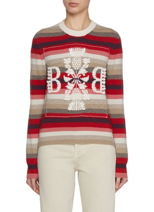 Main View - Click To Enlarge - BARRIE - Stripe Appliqué Cashmere Sweater