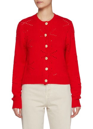 Main View - Click To Enlarge - BARRIE - Shiny Button Thistle Pattern Cardigan