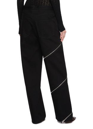 Back View - Click To Enlarge - ALAÏA - Spiral Zip Wide Leg Dark Wash Jeans