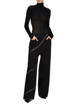 Figure View - Click To Enlarge - ALAÏA - Spiral Zip Wide Leg Dark Wash Jeans