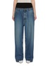 Front View - Click To Enlarge - ALAÏA - Contrast Waistband Medium Wash Denim Jeans