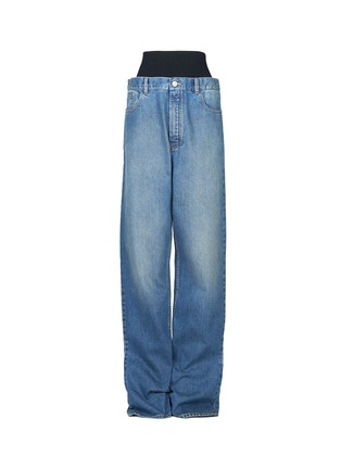 Main View - Click To Enlarge - ALAÏA - Contrast Waistband Medium Wash Denim Jeans