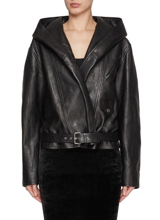 Front View - Click To Enlarge - ALAÏA - Hooded Leather Biker Jacket