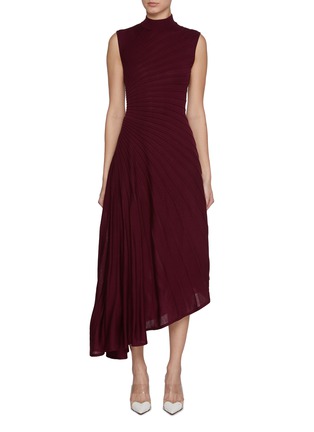 Front View - Click To Enlarge - ALAÏA - Sunray Pleated Asymmetrical Wool Dress
